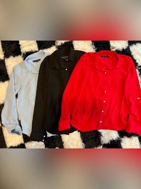 Lot of 3 Tommy Hilfiger Polyester Button-Up Shirts Women's XS